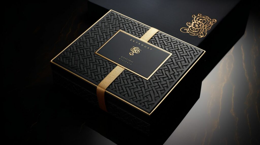 a luxury black box with gold trim